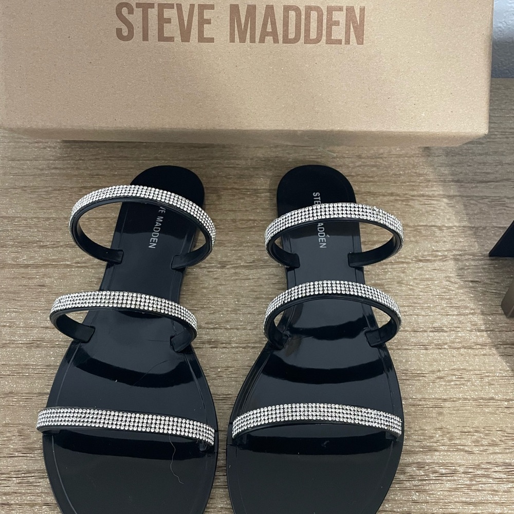 Steve Madden Black Sandals with Rhinestone Straps